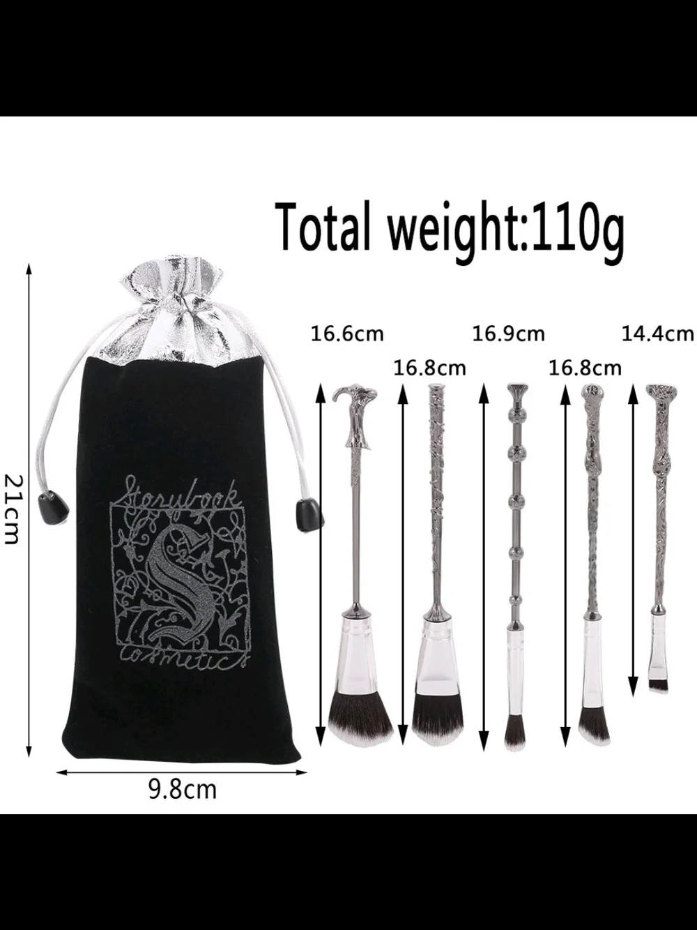 Storybook Cosmetics Original Storybook Wands 5 Piece Brush Set w/ Velvet Pouch